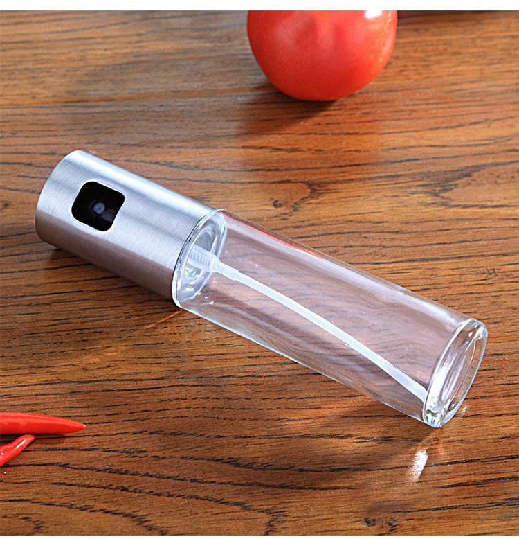 Push-Type Oil Spray Bottle Silver for Vinegar Spray