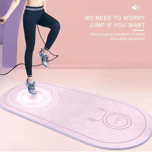 Woman exercising on pink high-density non-slip yoga mat with sound insulation feature for quiet workouts