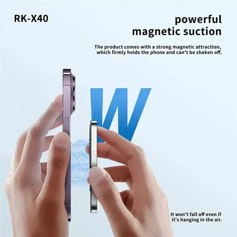 Wireless magnetic phone monitor screen with powerful magnetic suction for secure attachment, ideal for capturing selfies and vlogs on iPhone and Android devices.