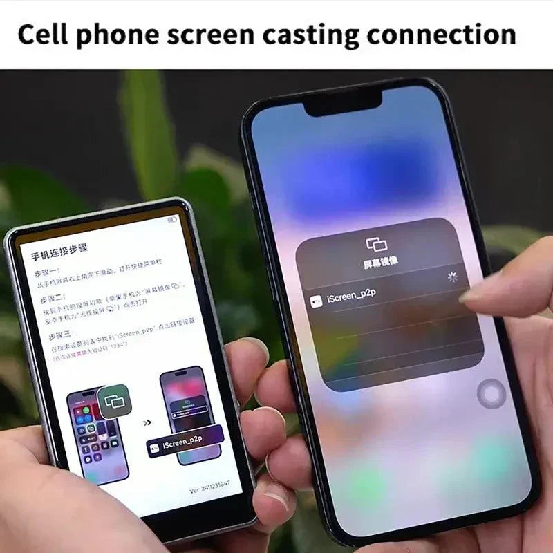 Wireless magnetic phone monitor screen showing real-time video preview for selfies and content creation with iPhone and Android devices.