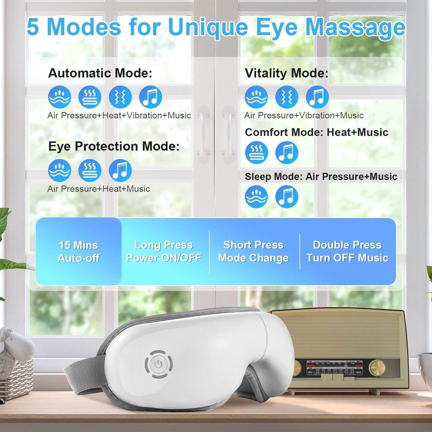 1Pc Eye Massager with Heat, Music & Vibration