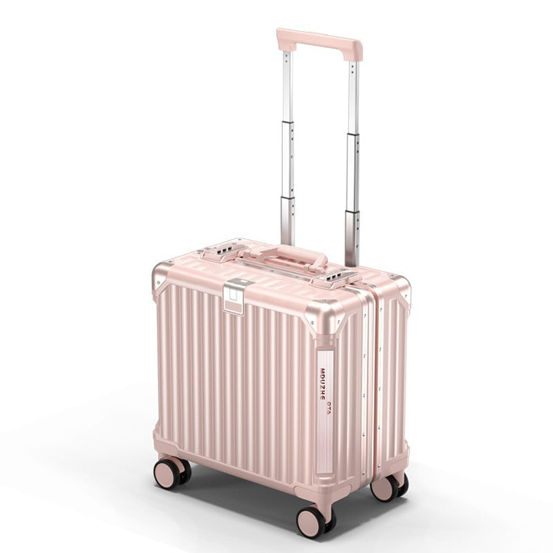 Lightweight pink travel trolley bag with password lock, featuring smooth-rolling wheels and a telescopic handle.