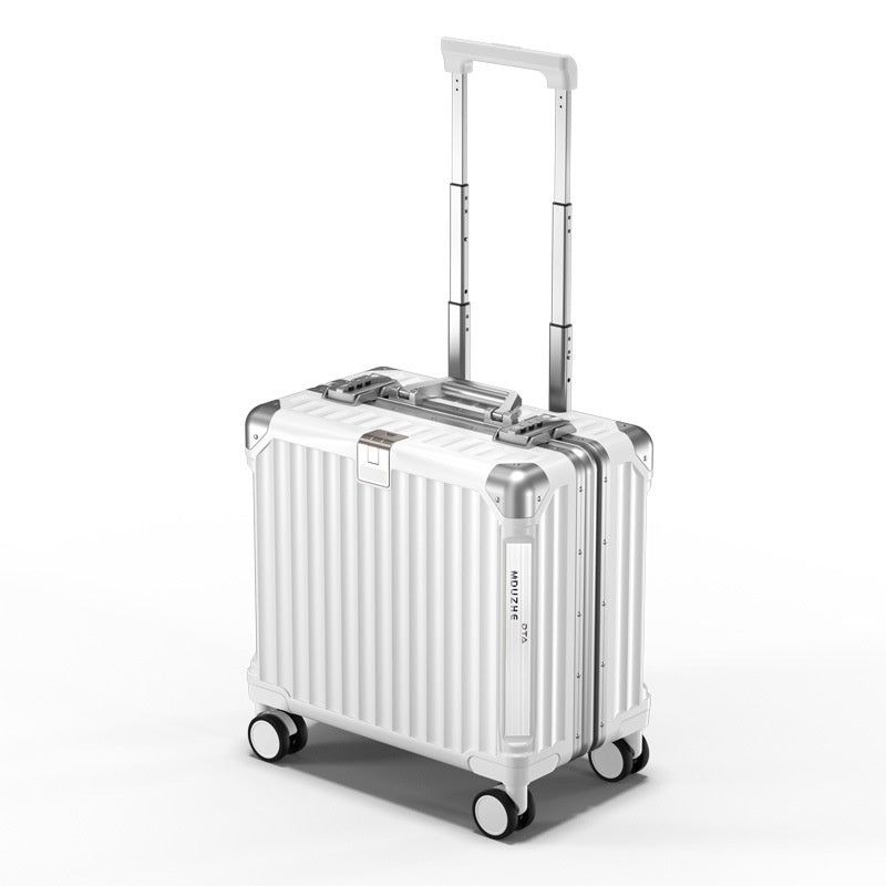 Lightweight travel trolley bag with password lock, durable hard-shell design, smooth-rolling wheels, and telescopic handle.