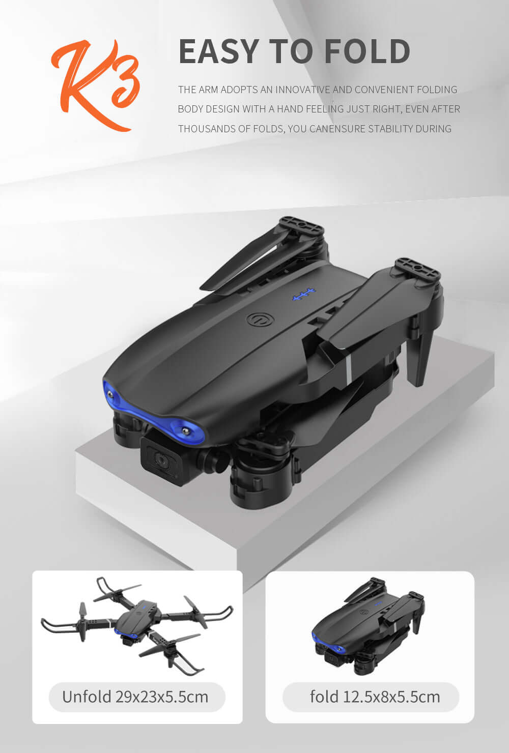 K3 Drone featuring an innovative foldable design for easy portability and stability.