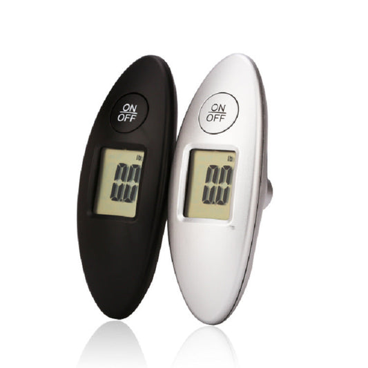 Mini Portable 40Kg electronic luggage scale in black and white with digital display and on/off button for accurate travel weight measurement