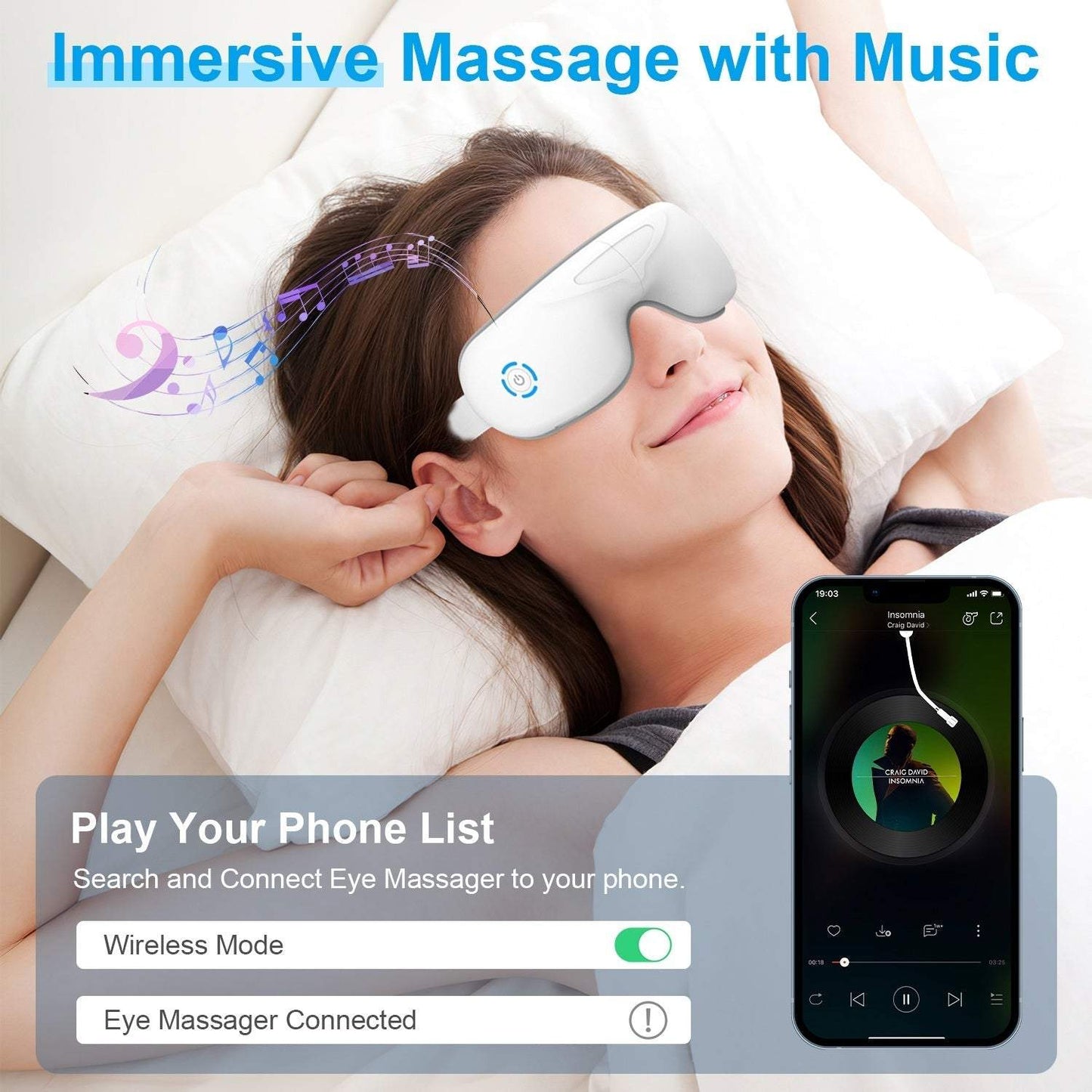 1Pc Eye Massager with Heat, Music & Vibration