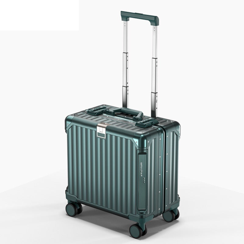 Lightweight travel trolley bag with hard-shell exterior, password lock, and smooth-rolling wheels, ideal for carry-on.