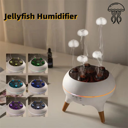 Jellyfish Essential Oil Humidifier with glowing jellyfish mist effect and multicolor LED lights for aromatherapy and ambient relaxation.