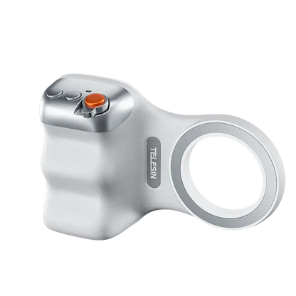 Magnetic Camera Grip with Remote for steady shots, featuring detachable Bluetooth remote and expandable design.